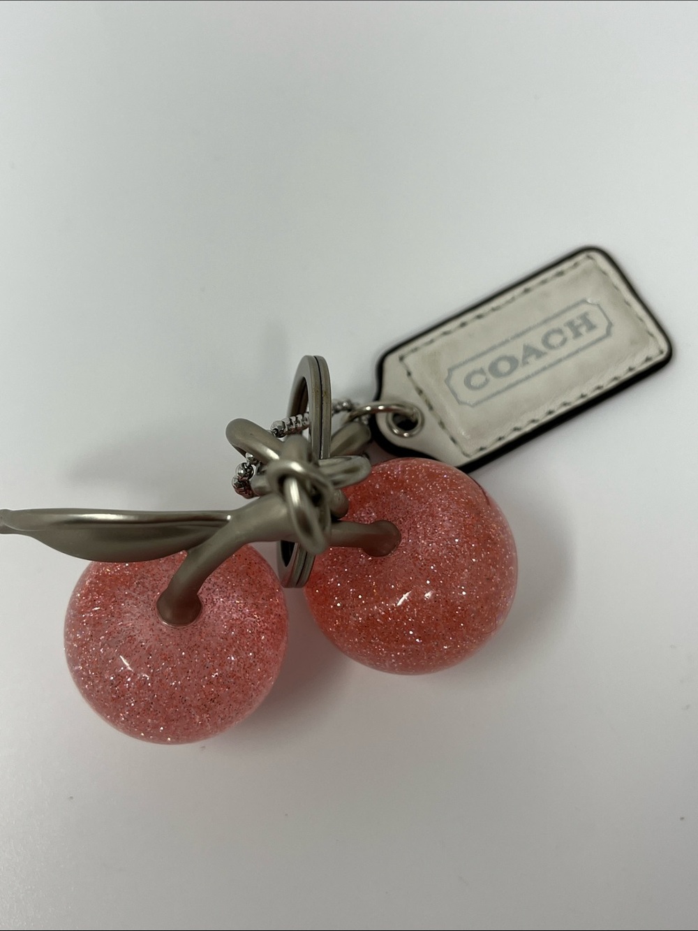 COACH HANG TAG WHITE AND SILVER WITH BONUS PINK SPARKLE MATTE SILVER KEYCHAIN - Picture 11 of 11